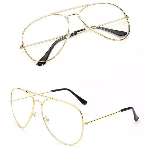 Clear Lens Aviator Metal Gold Frame Retro Glasses - Picture 3 of 4